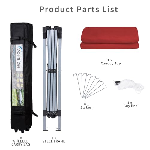 10x10ft Pop Up Canopy Tent 1-Person Setup Outdoor Instant Sun Shelter Straight Legs with Wheeled Carry Bag, Guylines, Stakes - Red - color: Red