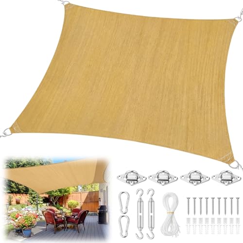 20 x 26ft Sun Shade Sail for Patio Rectangle 185 GSM Heavy Duty UV Block Canopy Permeable Cover Outdoor Garden Deck Backyard Commercial Grade 95%-98% UV Protection Easy Installation(Sand) - color: Sand