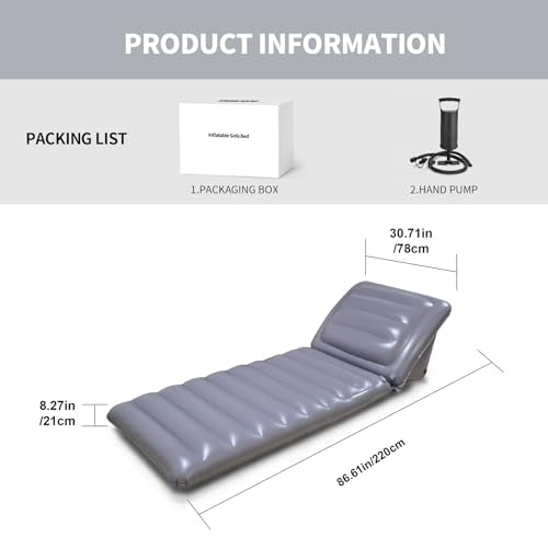 Taiwang Inflatable Pool Beach Lounge Chair - Portable Air Sofa for Indoor Outdoor Use, Compact Foldable Design with Headrest, 86.61x30.71 Inch (Light Gray) - color: Light Gray
