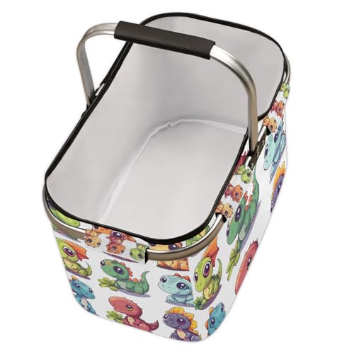 Large Picnic Basket, 40L Water Resistant & Leakproof Collapsible Portable Basket Set with Aluminium Handle for Travel - color: Dinosaurs