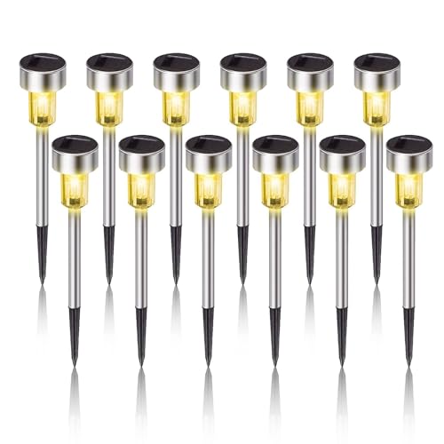Dream Master Solar Lights Outdoor Waterproof, Stainless Steel LED Landscape Lighting, Solar Garden Lights, Outdoor Christmas Decorations for Yard, Pathway, Walkway, Patio, Lawn - 12Pack(Warm White) - color: Warm White, size: 12 Pack