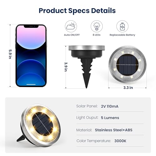 SOLPEX 10 Pack Solar Ground Lights Outdoor Waterproof, Solar Powered Pathway Lights, Landscape Lighting for Garden Walkway Driveway Backyard Decor (Warm White) - color: Warm White, size: 10 Pack