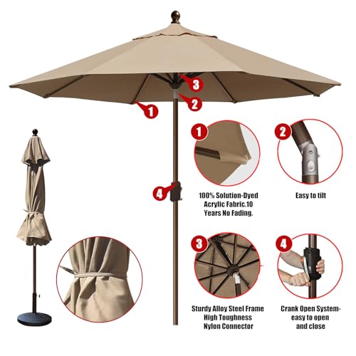 EliteShade USA 10-Year-Non-Fading 10Ft Market Patio Umbrella, UPF 50+ UV Protection Performance Sun Umbrella, Heavy Duty Commercial Grade Outdoor Table Umbrella with Crank & Tilt, Windproof Vented Top for Garden, Pool, Deck and Outdoor Playsets, Heather B
