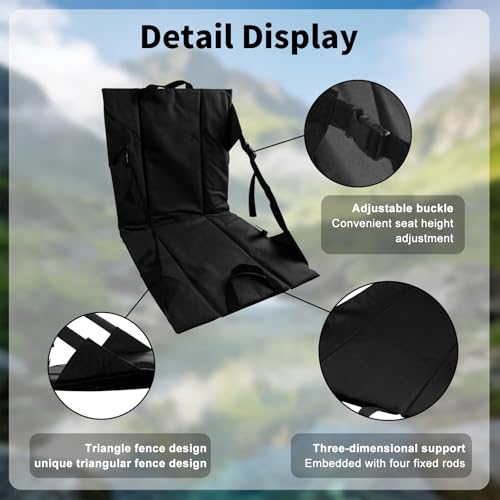 Folding Stadium Seat Cushion with Backrest, Portable Bleacher Pad for Camping, Fishing,15.8'' x 16.5'',Lightweight Chair with Backrest for Outdoor Sports and Concerts (Black) - color: Black