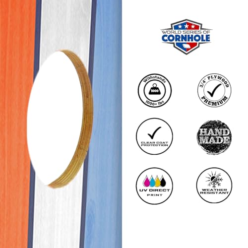 World Series of Cornhole Regulation Size Cornhole Boards – Lightweight & Durable All-Wood Construction | Backyard Bean Bag Toss Set | Rugged Outdoor Game for Tailgates, BBQs, & Backyard Battles - color: Retro USA Striped