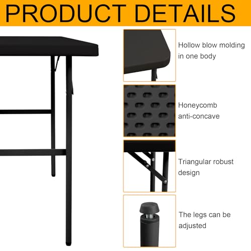 Folding Table 2.7ft Rectangular All-Occasion Plastic Folding Event Table for Indoor and Outdoor, Portable Desk, Camping, Durable and Stable, HDPE and Steel, Wide Application, Black - color: Black, size: 2.7ft