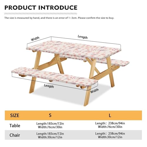 Picnic Table Cover for Outdoor BBQ Camping Floral Leave Elastic Picnic Table Cover with Bench Covers for Camping Party Supplies - color: Floral Leave, size: Small