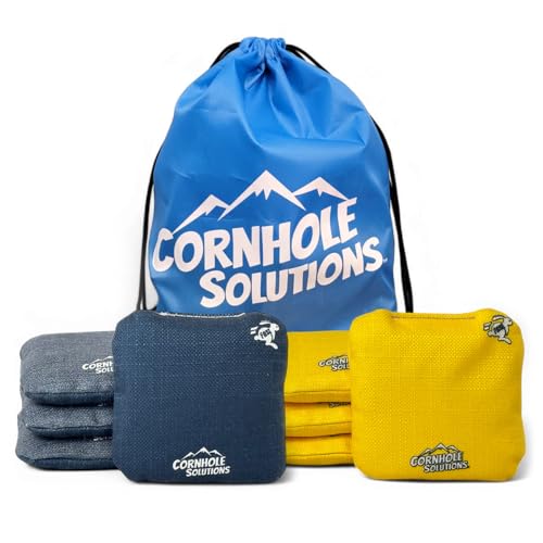 Cornhole Solutions Cornhole Bags Set of 8 – Regulation Pro Style 6x6 – Resin Filled + Tote Bag - color: Navy/Yellow