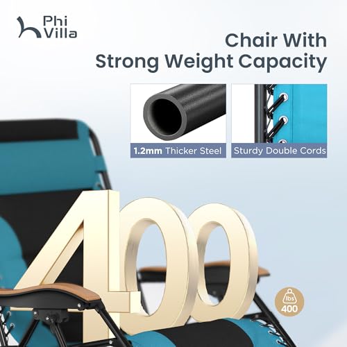 PHI VILLA XXL Oversized Padded Zero Gravity Chair Set of 2, Foldable Patio Recliner, 30" Wide Seat Anti Gravity Lounger with Armrest and Cup Holder, Support 400 LBS (Aqua Blue) - color: Aqua, style: 2 Pcs