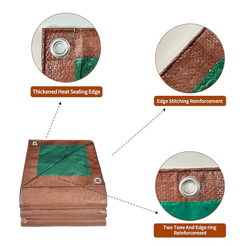 Tarp 50x50 ft 100% Waterproof 7mil Durable Grommets and Reinforced Edges,Uv Resistant,Green/Brown Tarp,Emergency Rain Shelter,Outdoor Cover and Camping Use -by MVPNET - size: 50x50