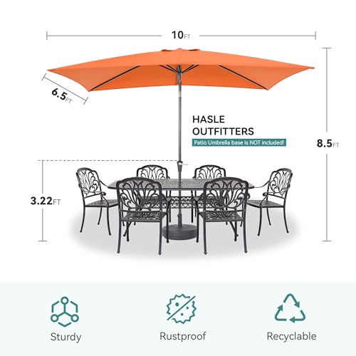 HASLE OUTFITTERS Rectangular Patio Umbrella, 6.5 x 10 ft Rectangle Table Umbrellas w/Heavy Duty Ribs, Effortless Crank and Push Button Tilt, Wind Resistant Sun Umbrella for Outdoor Patio, Orange - color: Orange