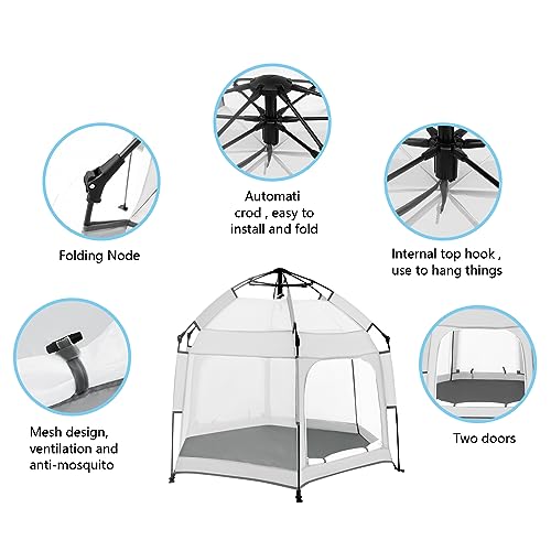 Bend River Baby Playpen with Canopy, Portable Baby Beach Tent, Toddler Play Yard Indoor and Outdoor, Foldable Mosquito Net for Infant - Light Grey - color: Light Grey