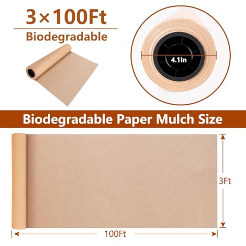 DECOHS 3 x 100 Ft Biodegradable Paper Weed Barrier- Heavy Duty Biodegradable Garden Bed Grass- Garden Paper Weed Control Barrier Weed Grass Blocker for Outdoor Garden Lawn - color: 3x100ft