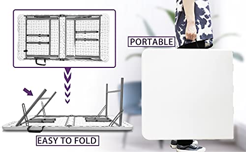 4 FT Folding Table, Plastic Portable Tables for Dining Parties Card Picnic Camping, Granite White - size: 4FT