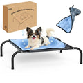 SZEE Raised Dog Bed with Detachable 2-Sided Cooling/Warming Waterproof Mat, Elevated Dog Cot Bed for Small Sized Breeds with Durable Steel Frame & Sturdy Teslin Mesh, Outdoor & Indoor All-Season Use - size: Small