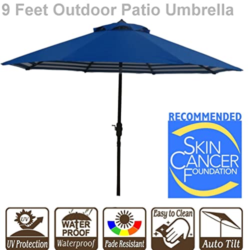 9ft Market Patio Umbrella Canopy - 8 Ribs Canopy Replacement - UV Protective UPF 50+ and Fade Resistant Patio Canopy - Wind Vent Replacement Canopy Cover (Canopy Only) (Purple) - color: Royal/Royal Blue White Stripe