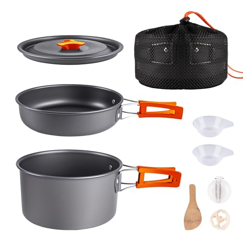 aiGear Camping Cooking Set Cookware Mess Kit with Storage Bag Pot Pan Set Camping Accessories for Outdoor Camping Hiking Picnic Portable and Lightweight Aluminum - color: Orange8pcs