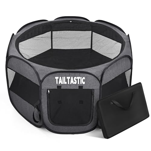 Portable Pet Playpen for Medium Dogs & Cats, Foldable Puppy Safety Pen with Removable Zipper Top, Breathable Mesh Dog Delivery Room, Indoor Isolation Cage for Pets (Dark Grey, Medium) - color: dark grey, size: Medium