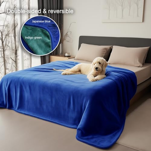 Queen Size Waterproof Blanket – Stain-Proof, Spill-Proof Flannel Blanket for Bed, Couch, Kids & Pets Protection, Reversible Splash-Proof Design (Navy Blue & Abyss Green, 80x90) - color: Navy Blue & Abyss Green, size: Queen