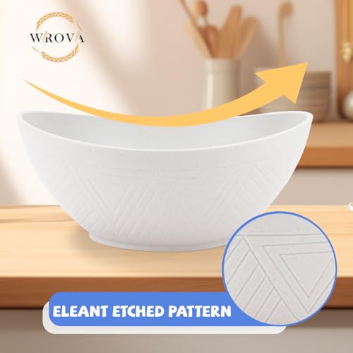 Wrova Wheat Straw Bowls Set of 2 with Textured Pattern,Unbreakable Large Salad Bowls,Plastic Bowls Dishwasher & Microwave,Sturdy and Stackable Kitchen Bowl Sets for Serving,Oatmeal.White - color: White, size: 2 Pack