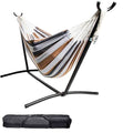 Backyard Expressions Double Camping Hammock with Steel Stand & Carrying Bag, Adjustable Height, Ultra Soft Cotton Blend, 550 lb Capacity, Indoor & Outdoor Portable Hammock - color: Desert Sand
