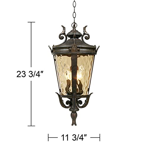 John Timberland Casa Marseille European Outdoor Ceiling Light Hanging Bronze Scroll 23 3/4" Hammered Glass Damp Rated for Exterior House Porch Patio Outside Deck Garage Front Door Home Roof - color: Bronze, size: 23.75" High