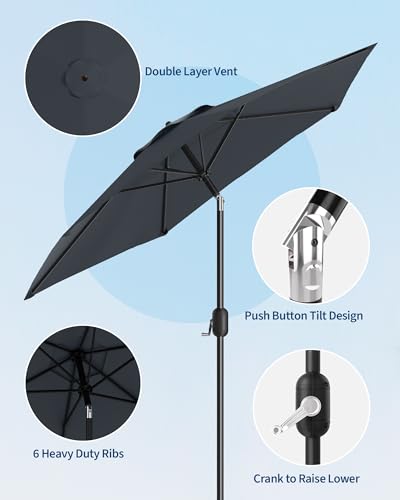 GarveeLife Outdoor Patio Umbrella, Table Market Umbrella with Push Button Tilt and Crank, 8 Sturdy Ribs UV Protection Waterproof for Garden, Deck, Backyard, Pool - color: Grey, size: 10FT