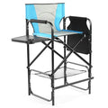 45" Tall Directors Chair,Camping Chairs for Adults,Portable Bar Height Folding Camping Chairs,with Cup Holder, Side Table, Storage Pocket, Footrest,for Fishing Sports Beach Picnic (Blue & Gray)