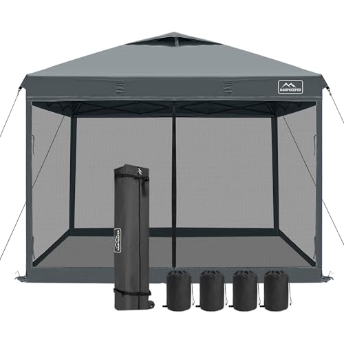 KAMPKEEPER 10x10 Pop-Up Canopy Tent, Waterproof Portable Shade with Screen Walls, Adjustable Instant Outdoor Shelter for Camping, Backyard, and Events, Dark Grey - color: Dark Grey