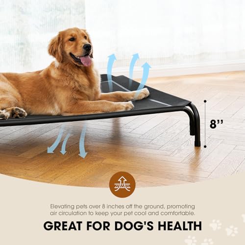 Czpalo Elevated Dog Bed, Raised Outdoor Dog Bed for Medium Sized Dog, Portable Cooling Pet Cot with Breathable & Washable Mesh, Indoor & Outdoor Pet Hammock with Skid-Resistant Feet. - color: Black, size: M(35.50"x25.60"x8.00")