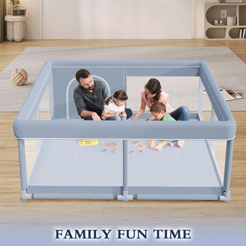 XVISHX 50 x 50 Inch Baby Playpen, Playpen for Babies and Toddlers, Baby Play Pen Playard for Indoor & Outdoor Active Center Game Fence, with Skin-Friendly Fabric and Soft Breathable Mesh, Grey - size: 50 × 50 Inch