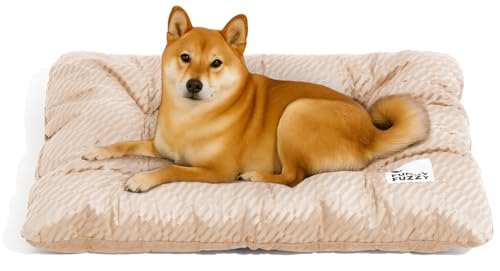 FUNNY FUZZY 2 in 1 Dog Crate Bed Pad for Large Sized Dog, Washable Reversible Pet Soft Mats,Durable Fluffy Kennel Mattress,Indoor Cats, 35" × 23", Beige - color: Beige, size: 35"× 23" Large