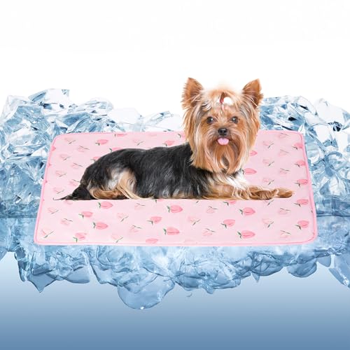 DELIFUR Cat Cooling Mat- Pet Cooling Mat Outdoor for Dogs Self Cooling Pad for Kitten Cat Puppy Machine Washable (Medium, Pink Peach) - color: Pink Peach, size: M: 27.5" x 19.5"