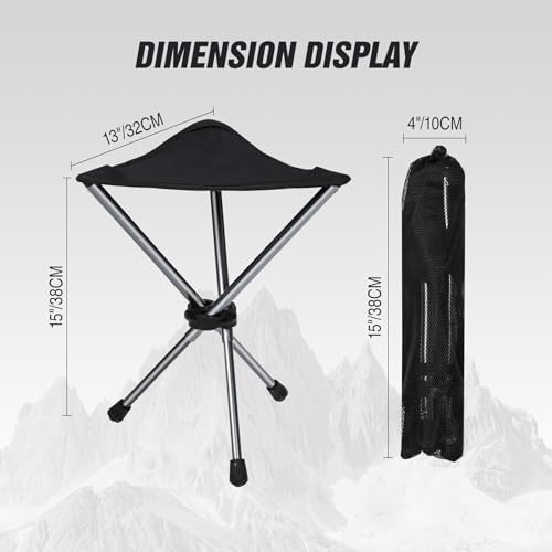 REDCAMP Ultralight Camping Stool with Retractable Legs, Portable 3 Legged Tripod Camping Stools for Adults Fishing Backpacking Hunting, Black - color: Black, style: Ultralight