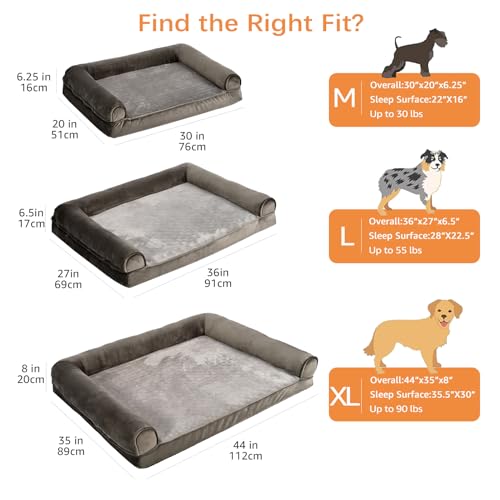 Amazon Basics Dog Bed with Cooling Gel Memory Foam, Pressure-Relief Support for Dogs up to 90lbs, Non-Slip Bottom, Machine Washable Cover, Extra Large Sized (44" x 35"), Taupe - color: Taupe, size: Extra Large, style: Sofa-Style Bed