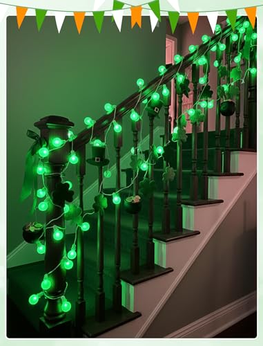 G40 LED St. Patrick's Day String Lights Outdoor, 25Ft St Patricks Decorations Lights Outdoor with Ceramic Green Round Bulbs, Hanging Patio Lights Shatterproof for Indoor Home Decor Party, White Wire - color: Ceramic Green, size: 25Ft