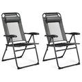 Giantex Set of 2 Patio Dining Chairs, Folding Lounge Chairs with 7 Level Adjustable Backrest, Headrest, 300 Lbs Capacity, Outdoor Portable Chairs with Metal Frame (2, Gray) - color: Grey
