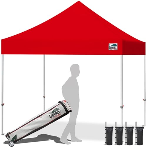 Eurmax USA 10x10ft Pop Up Canopy,Commercial Instant Tent for Outdoor Events,Patented No-Tip Rolling Storage Bag with 4 Sandbags,UV & Water Resistant,Heavy Duty Portable Shelter Gazebo,Red - color: Red, size: 10x10