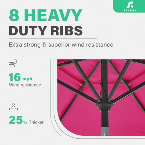 JEAREY 9' 2-Tiers Patio Umbrellas Outdoor Table Market Umbrella w/Push Button Tilt/Crank, 8 Sturdy Ribs, UV Protection Waterproof Sunproof(Rose Pink) - color: Rose Pink