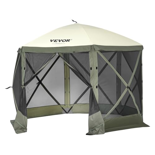 VEVOR 10x10FT Pop Up Gazebo Tent with Mosquito Netting, 6 Removable Wind Panels & Mesh Windows, 6-Sided Screen Canopy for Patio, Army Green - color: Army Green, size: 10x10 ft