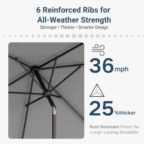 6.5' x 10' Rectangular Patio Umbrella Large Outdoor Market Umbrella w/UV Protection, Push Button Tilt and Crank Lift, Rectangle Table Umbrella for Garden, Deck, Pool, Patio, Light Gray - color: Light Gray