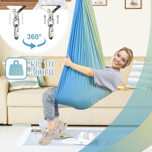 Sensory Swing, Indoor & Outdoor Sensory Swing for Kids & Adults, Double Layer Therapy Cuddle Swing for Kid with Autism, Holds up to 300lbs - color: Yellow