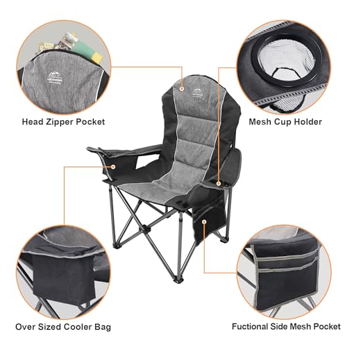 Camping Chairs for Adults,High Back Folding Camp Chair with Cup Holder and Cooler Bag,Heavy Duty Outdoor Lawn Chairs,Perfect for Camping,Hiking,Picnics,and Beach Trips,Black - color: Black