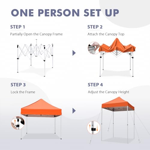 5x5 Pop Up Canopy Tent, Instant Portable Beach Canopy, Outdoor Tent with Carry Bag for Camping, Sports, Tailgating, Events, Orange - color: Orange, size: W/O Wall