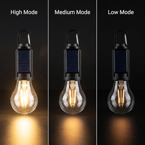 5-Pack Solar LED Camping Light Bulb, Rechargeable Emergency Light Bulbs for Power Outage, Portable Tent Lantern with Hook, Waterproof, for Tent, Hiking, Home