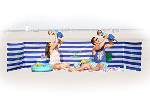 Premium 20 ft Beach Windscreen, Privacy Screen, Wind Blocker - Original Nautical, Free Rubber Mallet and Carry Bag Included - color: Original Nautical