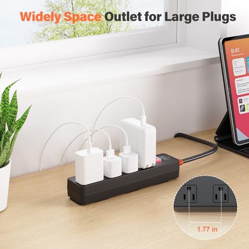 Outdoor Power Strip Weatherproof, IPX6 Waterproof Surge Protector with 4 Wide Outlets,1625W/13A Overload Protection Switch, 6FT Extension Cord, Wall Mountable for Indoor Outdoor, UL FCC Listed - size: 6FT, style: 4AC