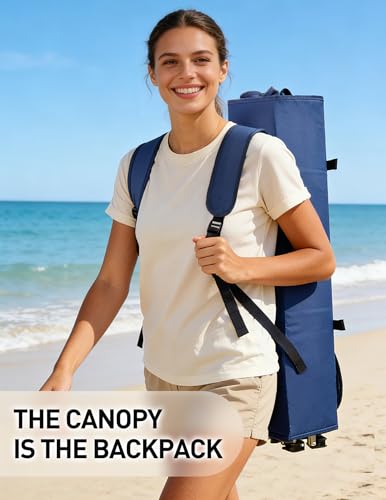 East Oak Oversized Camping Chair with Canopy | 400 LBS Heavy Duty Folding Beach Chair with Canopy Shade, Roomy Seat, Full Sun Protection, Ample Storage | Canopy Chair for Outdoors - color: Blue, style: Oversized Chair
