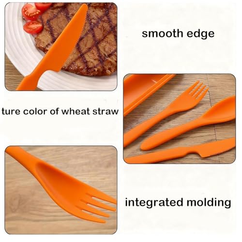 Travel Utensils Set - Reusable 5 Sets Wheat Straw Plastic Cutlery with Case, Portable Forks Spoons and Knives Set, Eco-Friendly BPA Free for Daily Use (Red,Purple,Black,Orange,Yellow) - color: Red,Purple,Black,Orange,Yellow