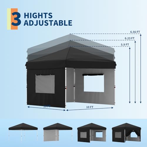 10x10 Pop Up Canopy Tent Outdoor Canopy with 3 Removable Sidewalls One-Person Set Up Heavy Duty Commercial Instant Tent Shelter-Black - color: Black, size: 10x10ft/3-sidewall